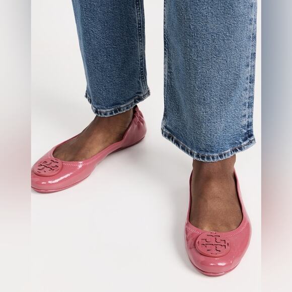 Tory Burch Pink Patent Leather Minnie Travel Ballet Flats Washed Berry 6 - Picture 4 of 9